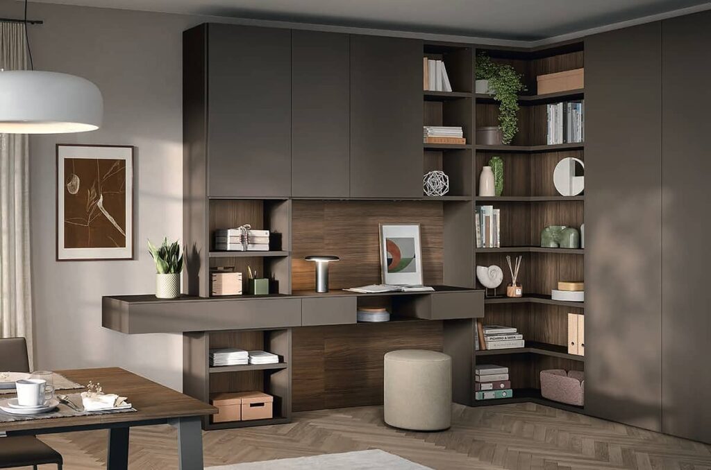 Bibliothèques - Angle avec bureau intégré + rangements sur-mesure