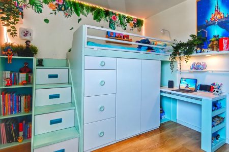 Chambre Enfant Sur Mesure Lit Mezzanine Bureau Integre Rangements Blanc Bleu