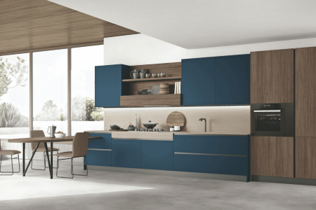 Cuisine Bleu Bois Contemporaine Sur Mesure