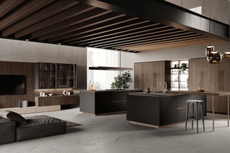 Grande Cuisine Ouverte Salon Ilot Noir Bois