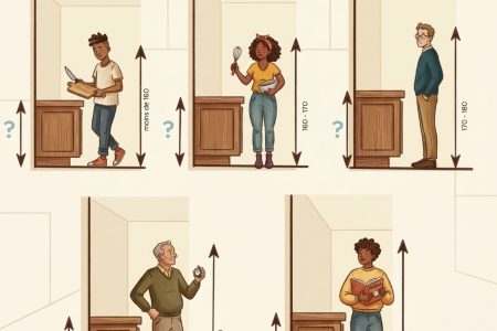 Hauteur de plan de travail de cuisine selon l’ergonomie et les tailles, illustration des dimensions idéales pour un aménagement confortable et fonctionnel